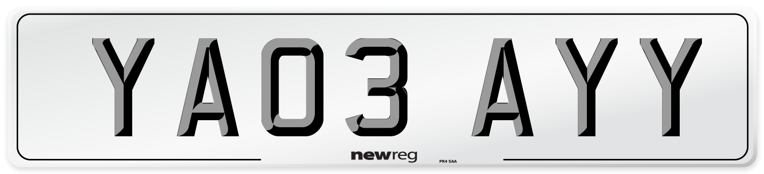 YA03 AYY Number Plate from New Reg
